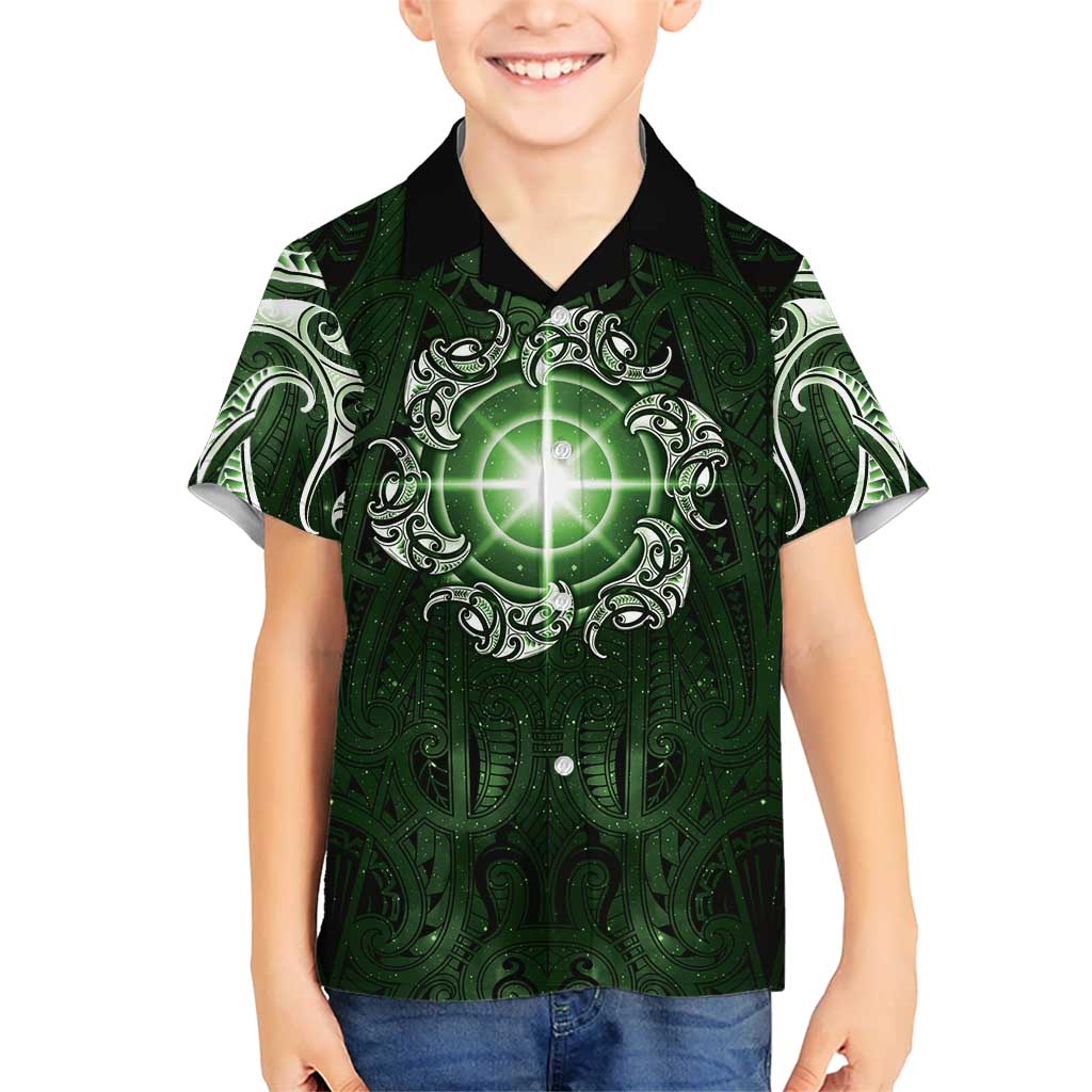New Zealand Matariki Tupuarangi Kid Hawaiian Shirt Maori Moko Green Galaxy LT05 Kid Green - Polynesian Pride
