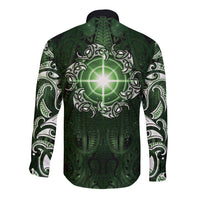 New Zealand Matariki Tupuarangi Long Sleeve Button Shirt Maori Moko Green Galaxy LT05 - Polynesian Pride