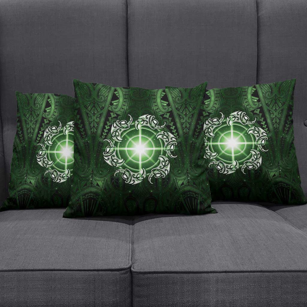 New Zealand Matariki Tupuarangi Pillow Cover Maori Moko Green Galaxy LT05 - Polynesian Pride
