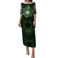 New Zealand Matariki Tupuarangi Puletasi Maori Moko Green Galaxy LT05 Long Dress Green - Polynesian Pride