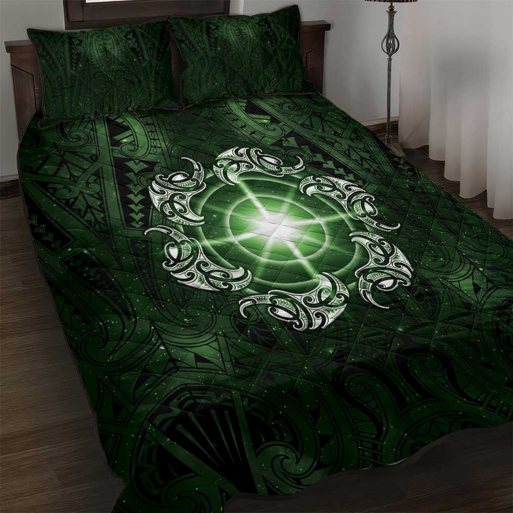 New Zealand Matariki Tupuarangi Quilt Bed Set Maori Moko Green Galaxy LT05 Green - Polynesian Pride