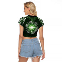 New Zealand Matariki Tupuarangi Raglan Cropped T Shirt Maori Moko Green Galaxy