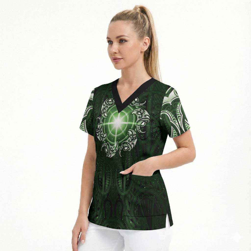 New Zealand Matariki Tupuarangi Scrub Top Maori Moko Green Galaxy LT05 - Polynesian Pride