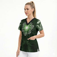 New Zealand Matariki Tupuarangi Scrub Top Maori Moko Green Galaxy LT05 - Polynesian Pride