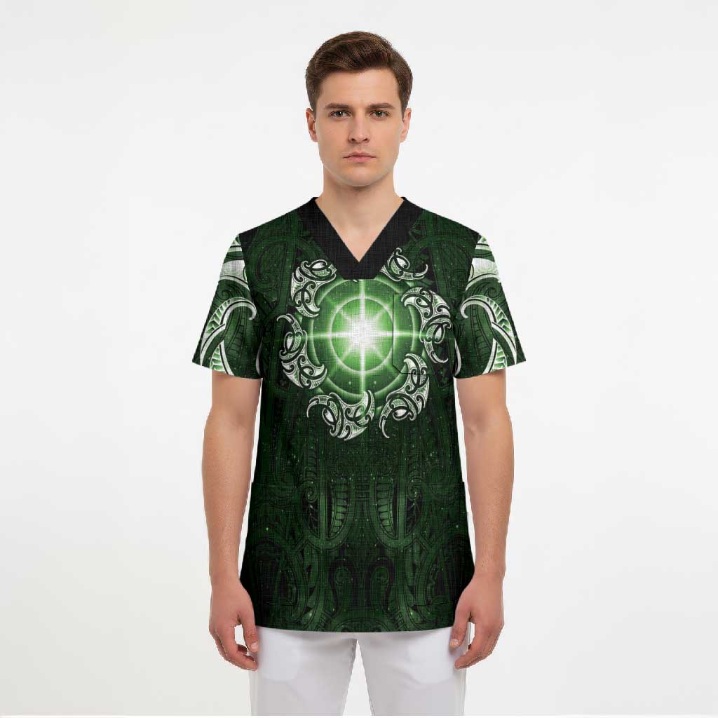 New Zealand Matariki Tupuarangi Scrub Top Maori Moko Green Galaxy LT05 - Polynesian Pride