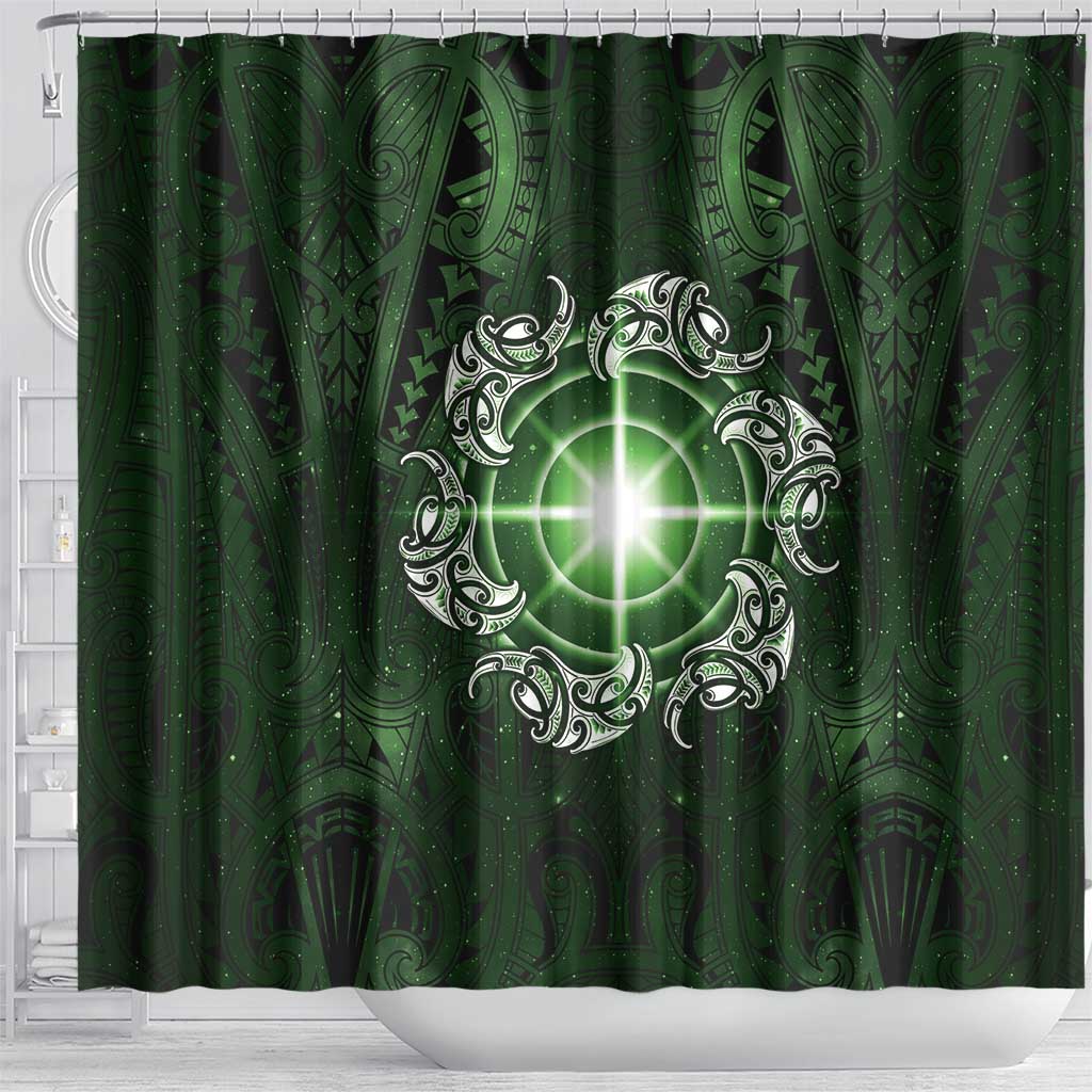 New Zealand Matariki Tupuarangi Shower Curtain Maori Moko Green Galaxy