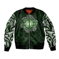 New Zealand Matariki Tupuarangi Sleeve Zip Bomber Jacket Maori Moko Green Galaxy LT05 Unisex Green - Polynesian Pride