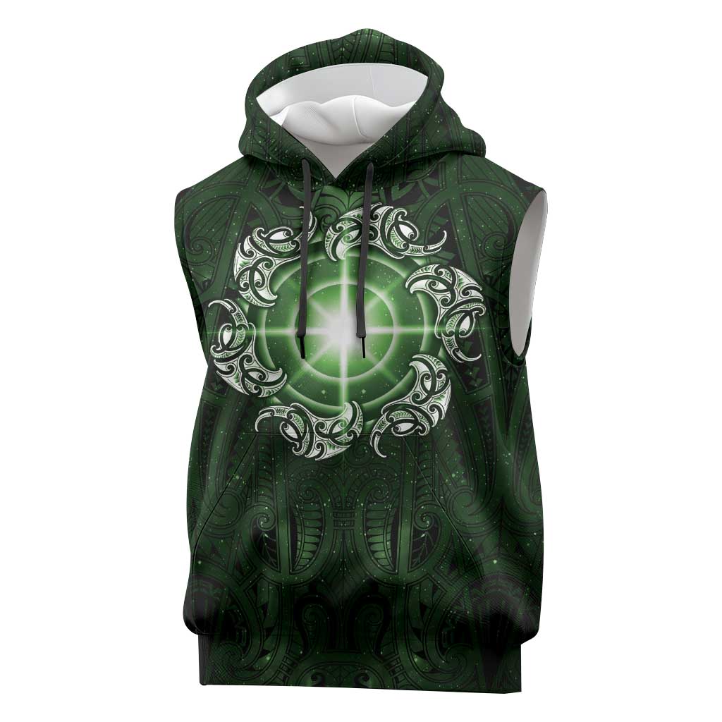 New Zealand Matariki Tupuarangi Sleeveless Hoodie Maori Moko Green Galaxy LT05 Green - Polynesian Pride