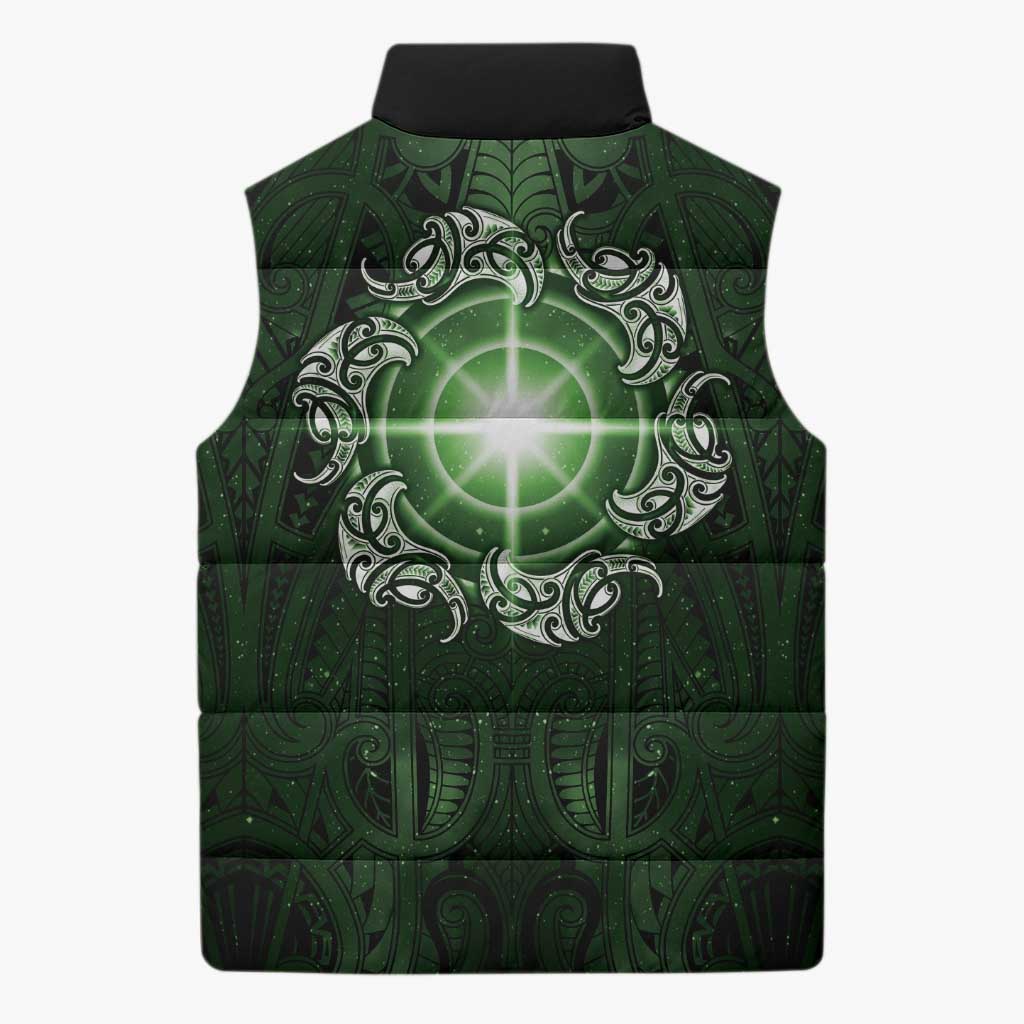 New Zealand Matariki Tupuarangi Sleeveless Puffer Jacket Maori Moko Green Galaxy LT05 - Polynesian Pride
