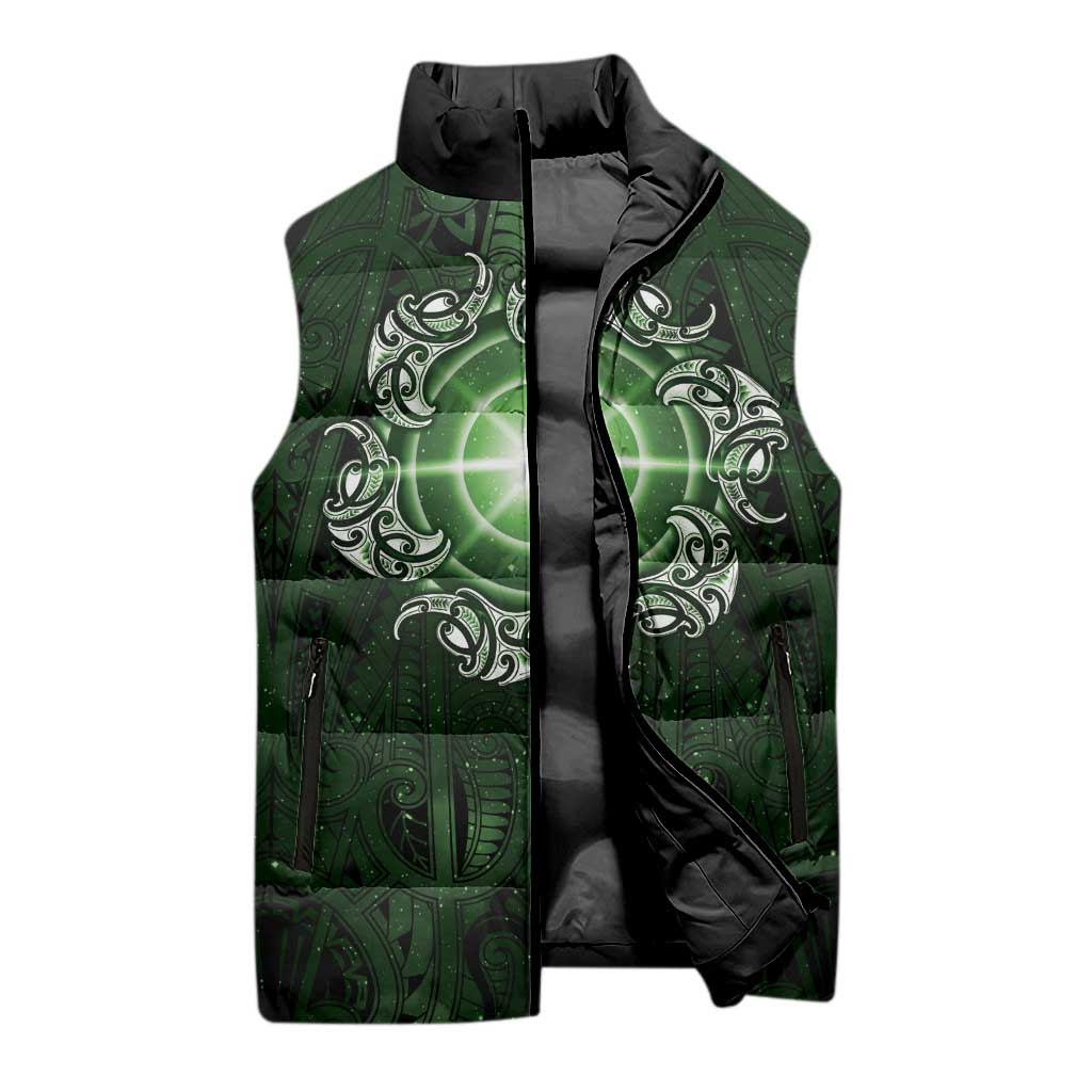 New Zealand Matariki Tupuarangi Sleeveless Puffer Jacket Maori Moko Green Galaxy LT05 - Polynesian Pride