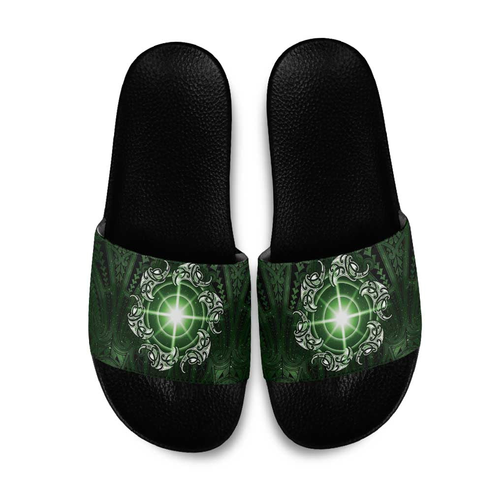 New Zealand Matariki Tupuarangi Slide Sandals Maori Moko Green Galaxy LT05 Green - Polynesian Pride