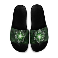 New Zealand Matariki Tupuarangi Slide Sandals Maori Moko Green Galaxy LT05 Green - Polynesian Pride