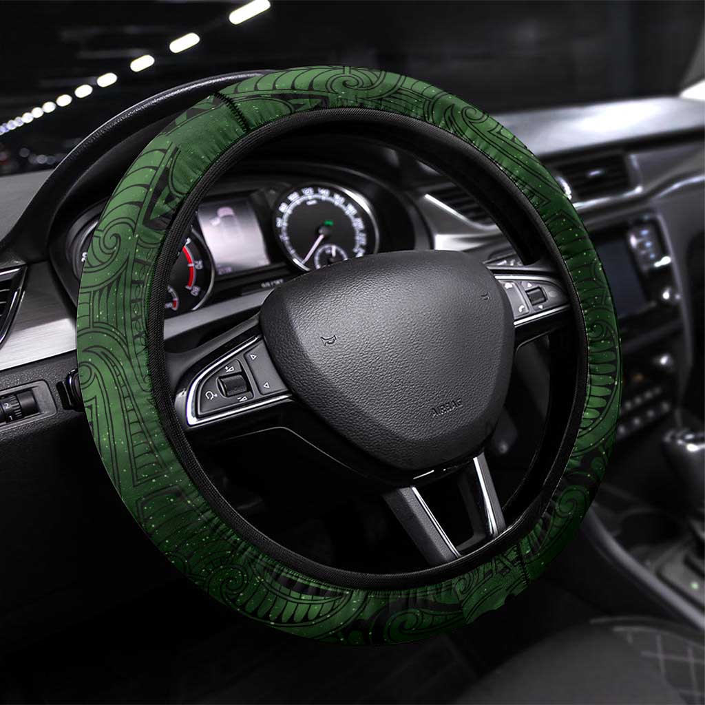 New Zealand Matariki Tupuarangi Steering Wheel Cover Maori Moko Green Galaxy