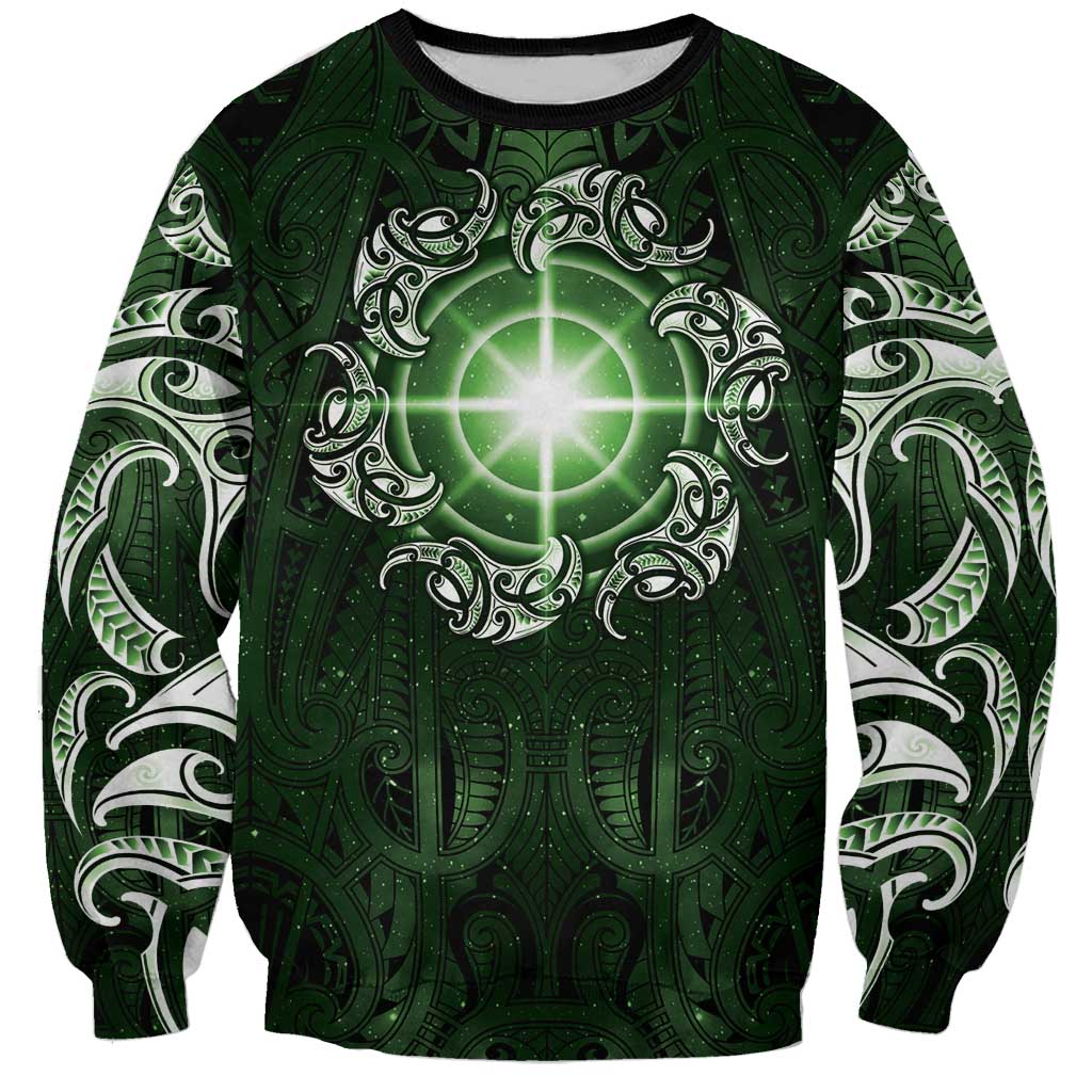 New Zealand Matariki Tupuarangi Sweatshirt Maori Moko Green Galaxy LT05 Unisex Green - Polynesian Pride