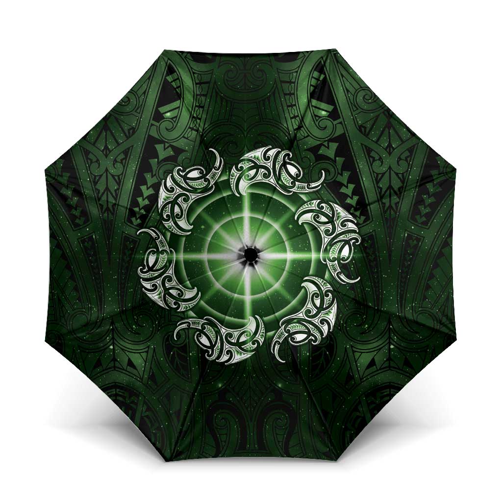 New Zealand Matariki Tupuarangi Umbrella Maori Moko Green Galaxy LT05 One Size Folded 11.42 inch Opened Diameter 37.4 inch Green - Polynesian Pride