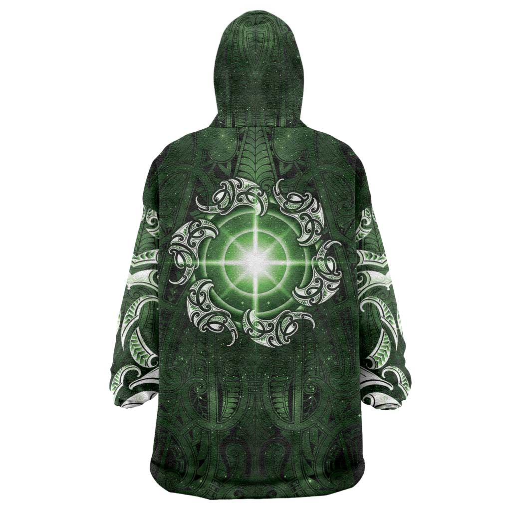 New Zealand Matariki Tupuarangi Wearable Blanket Hoodie Maori Moko Green Galaxy