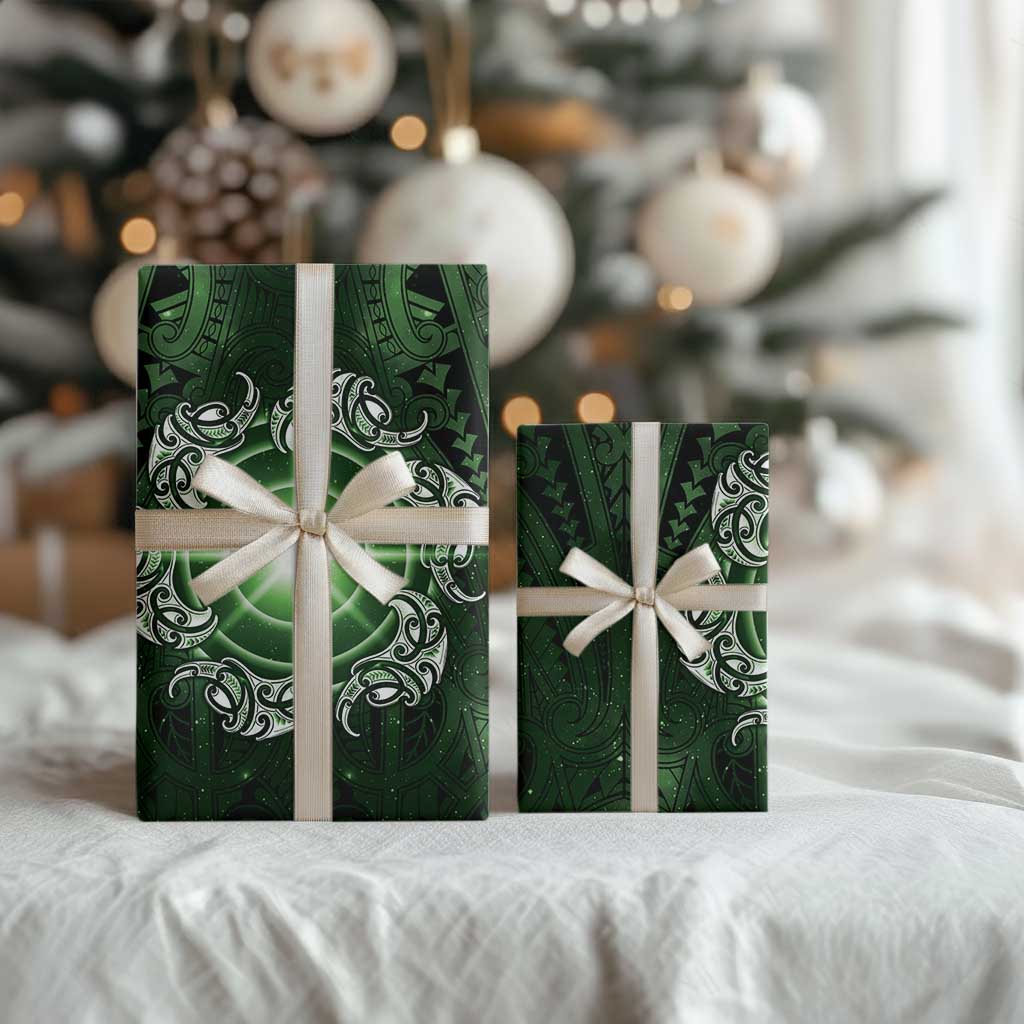 New Zealand Matariki Tupuarangi Wrapping Paper Maori Moko Green Galaxy