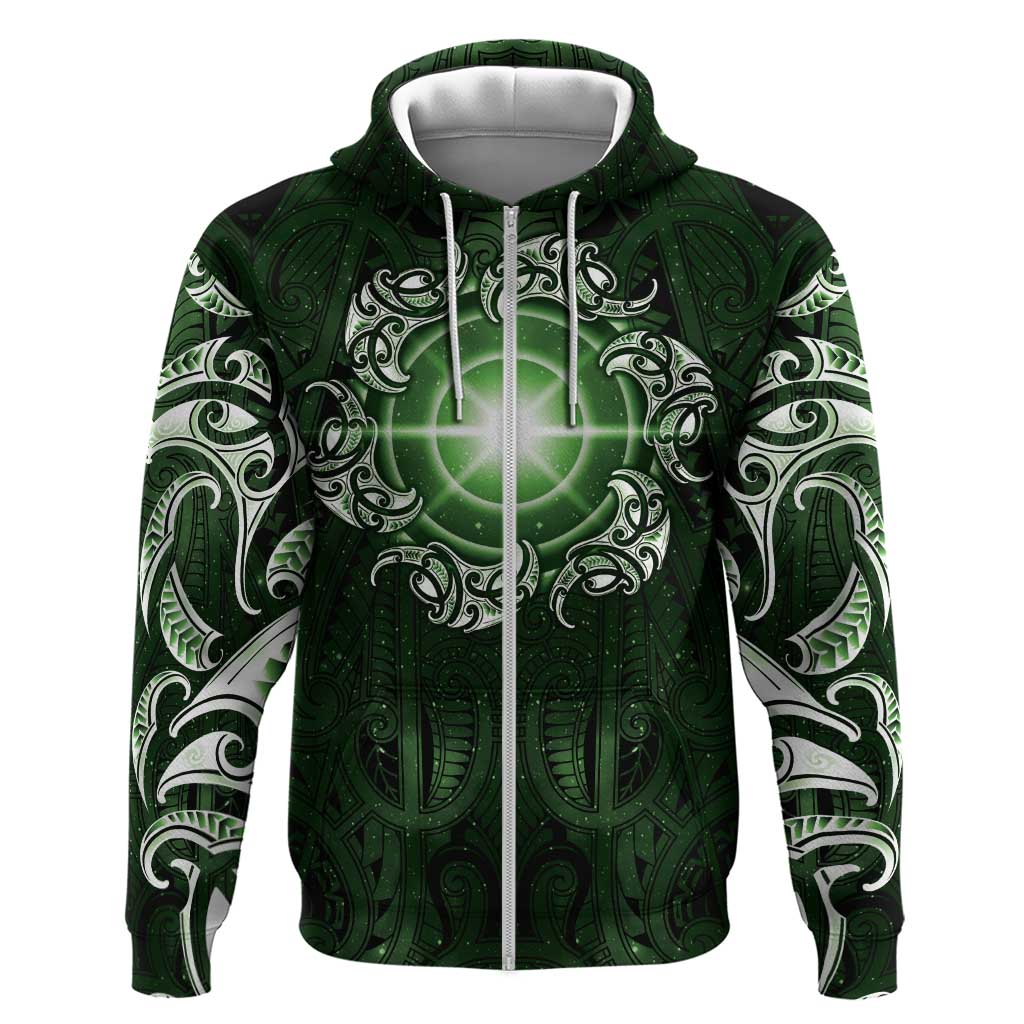 New Zealand Matariki Tupuarangi Zip Hoodie Maori Moko Green Galaxy LT05 Zip Hoodie Green - Polynesian Pride