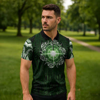 New Zealand Matariki Tupuarangi Zipper Polo Shirt Maori Moko Green Galaxy