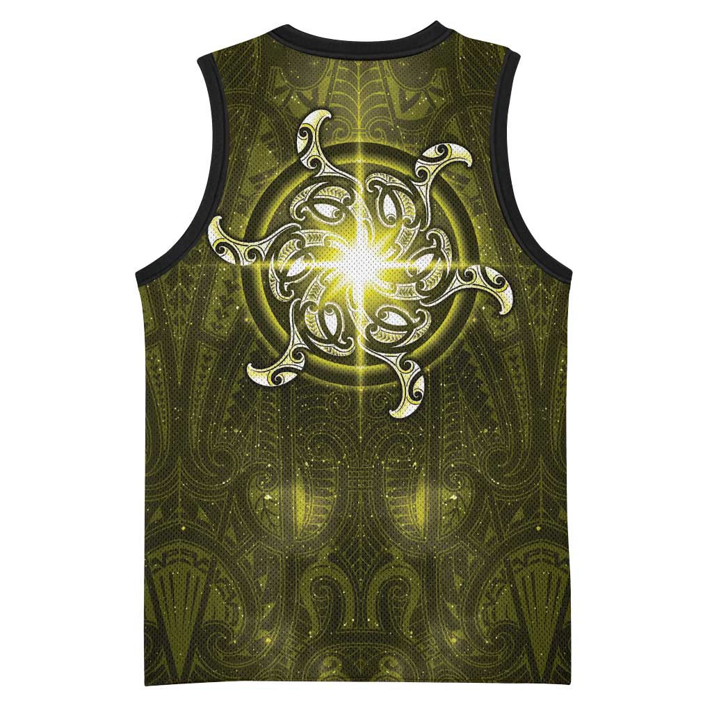 New Zealand Matariki Hiwaiterangi Basketball Jersey Maori Moko Yellow Galaxy