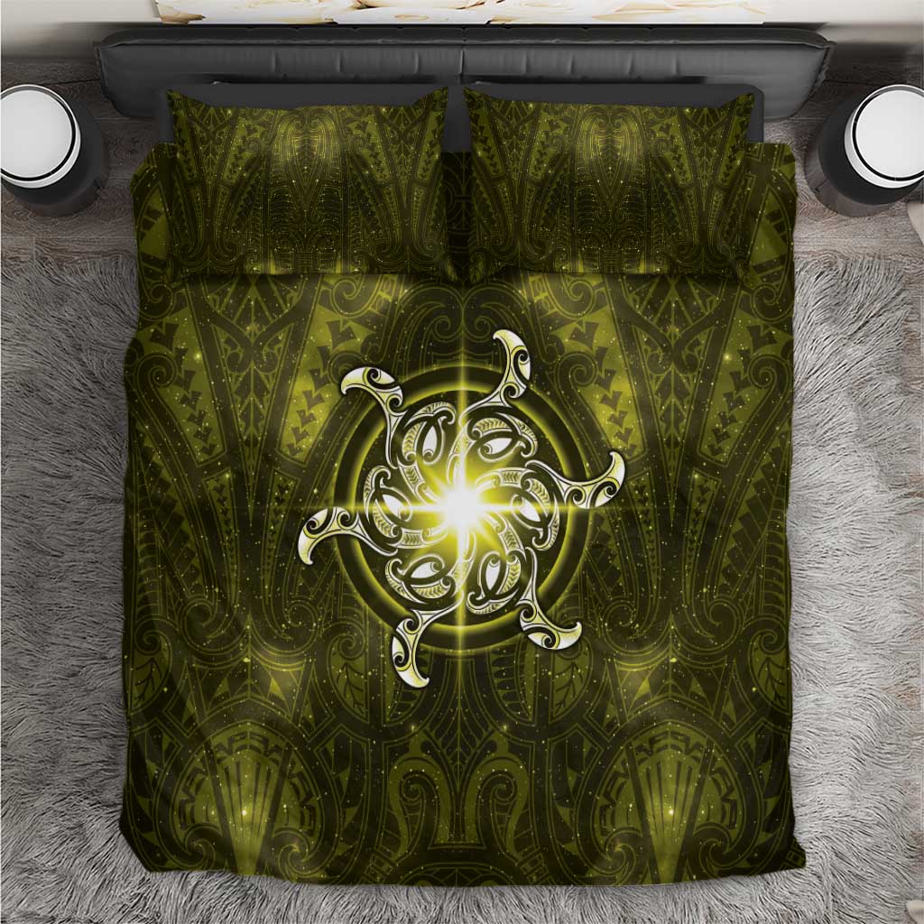 New Zealand Matariki Hiwaiterangi Bedding Set Maori Moko Yellow Galaxy LT05 Yellow - Polynesian Pride