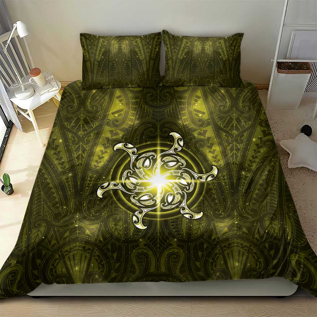 New Zealand Matariki Hiwaiterangi Bedding Set Maori Moko Yellow Galaxy LT05 - Polynesian Pride