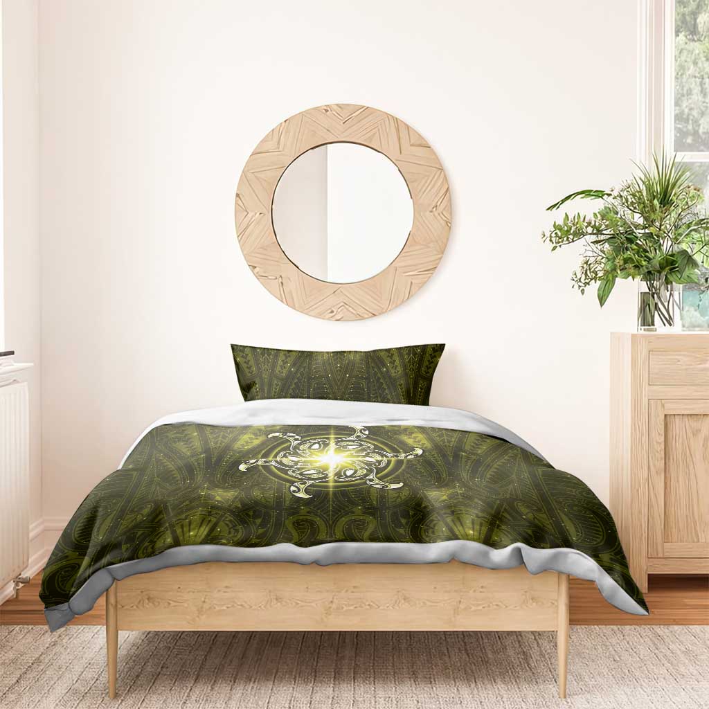 New Zealand Matariki Hiwaiterangi Bedding Set Maori Moko Yellow Galaxy LT05 - Polynesian Pride