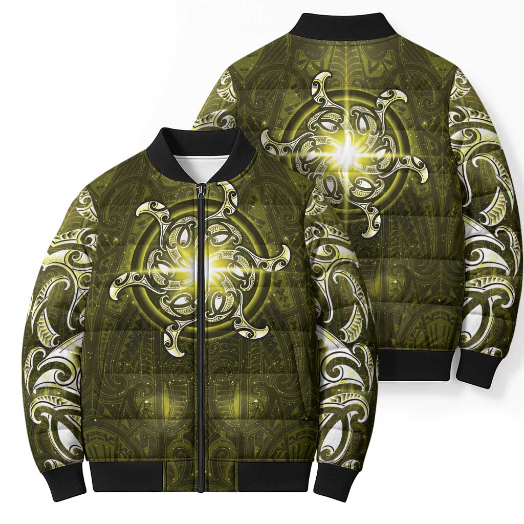 New Zealand Matariki Hiwaiterangi Bomber Puffer Jacket Maori Moko Yellow Galaxy LT05 - Polynesian Pride