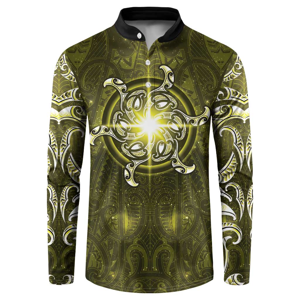 New Zealand Matariki Hiwaiterangi Button Sweatshirt Maori Moko Yellow Galaxy