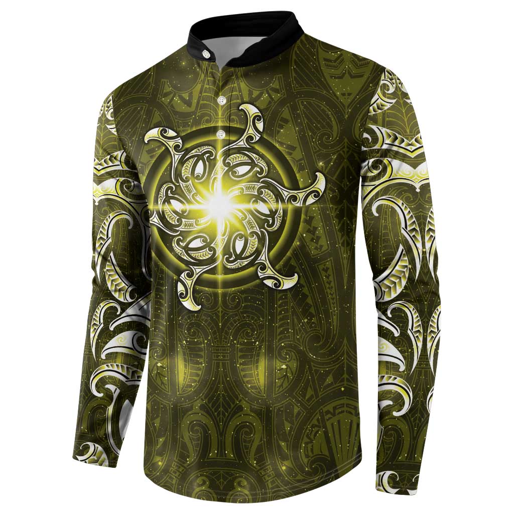 New Zealand Matariki Hiwaiterangi Button Sweatshirt Maori Moko Yellow Galaxy