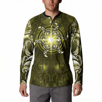 New Zealand Matariki Hiwaiterangi Button Sweatshirt Maori Moko Yellow Galaxy