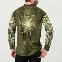 New Zealand Matariki Hiwaiterangi Button Sweatshirt Maori Moko Yellow Galaxy