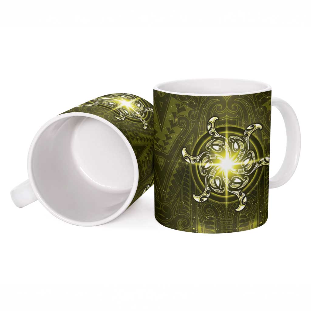 New Zealand Matariki Hiwaiterangi Ceramic Mug Maori Moko Yellow Galaxy LT05 - Polynesian Pride