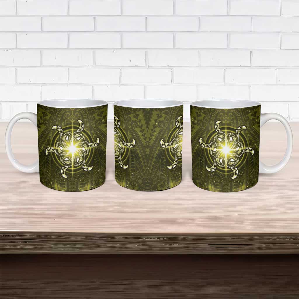 New Zealand Matariki Hiwaiterangi Ceramic Mug Maori Moko Yellow Galaxy LT05 - Polynesian Pride