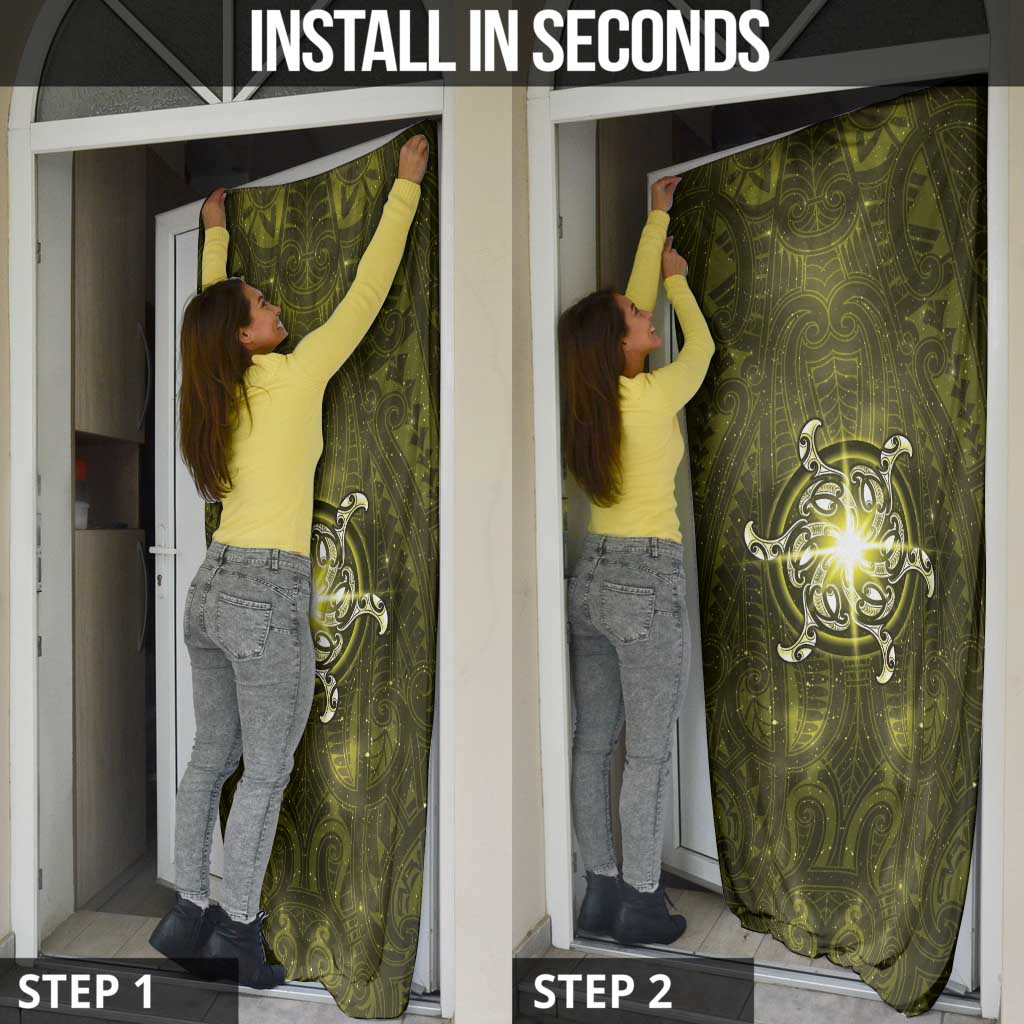 New Zealand Matariki Hiwaiterangi Door Cover Maori Moko Yellow Galaxy