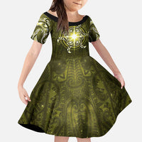 New Zealand Matariki Hiwaiterangi Family Matching Mermaid Dress and Hawaiian Shirt Maori Moko Yellow Galaxy