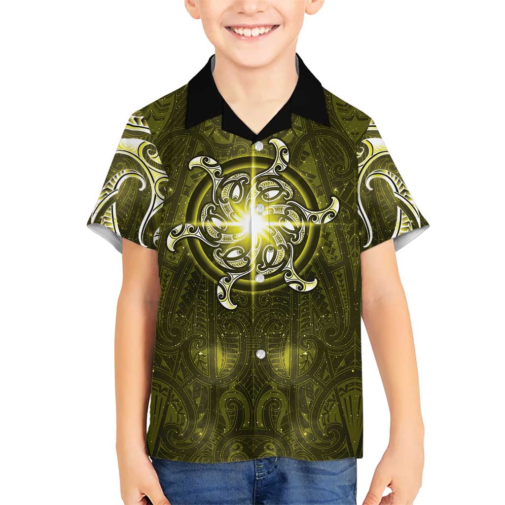 New Zealand Matariki Hiwaiterangi Family Matching Mermaid Dress and Hawaiian Shirt Maori Moko Yellow Galaxy