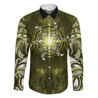 New Zealand Matariki Hiwaiterangi Family Matching Puletasi and Hawaiian Shirt Maori Moko Yellow Galaxy