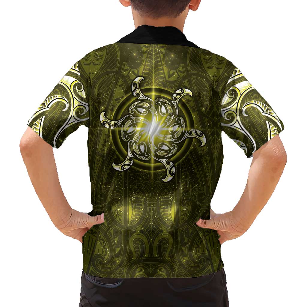 New Zealand Matariki Hiwaiterangi Family Matching Summer Maxi Dress and Hawaiian Shirt Maori Moko Yellow Galaxy