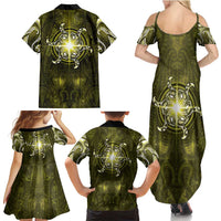 New Zealand Matariki Hiwaiterangi Family Matching Summer Maxi Dress and Hawaiian Shirt Maori Moko Yellow Galaxy
