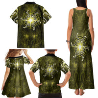 New Zealand Matariki Hiwaiterangi Family Matching Tank Maxi Dress and Hawaiian Shirt Maori Moko Yellow Galaxy