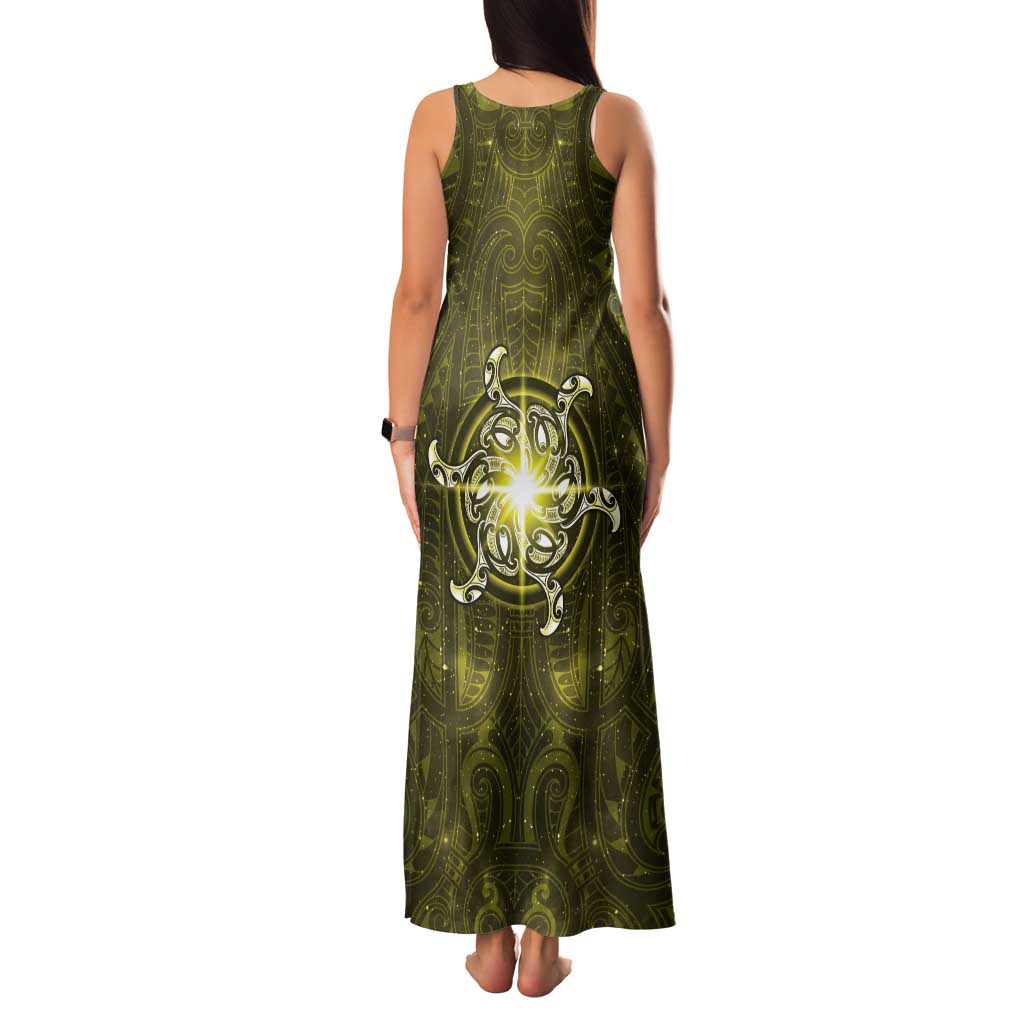 New Zealand Matariki Hiwaiterangi Family Matching Tank Maxi Dress and Hawaiian Shirt Maori Moko Yellow Galaxy
