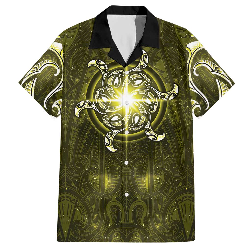New Zealand Matariki Hiwaiterangi Hawaiian Shirt Maori Moko Yellow Galaxy