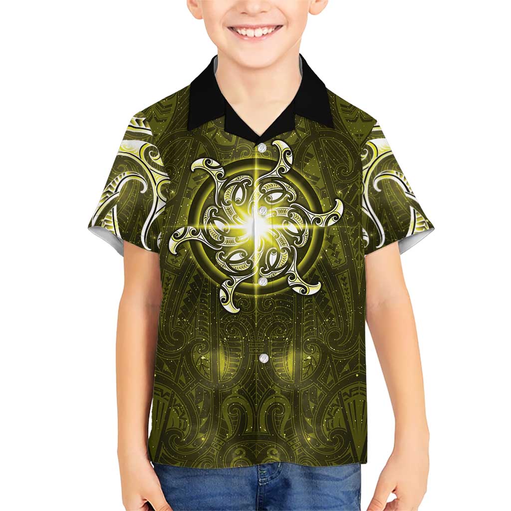 New Zealand Matariki Hiwaiterangi Hawaiian Shirt Maori Moko Yellow Galaxy