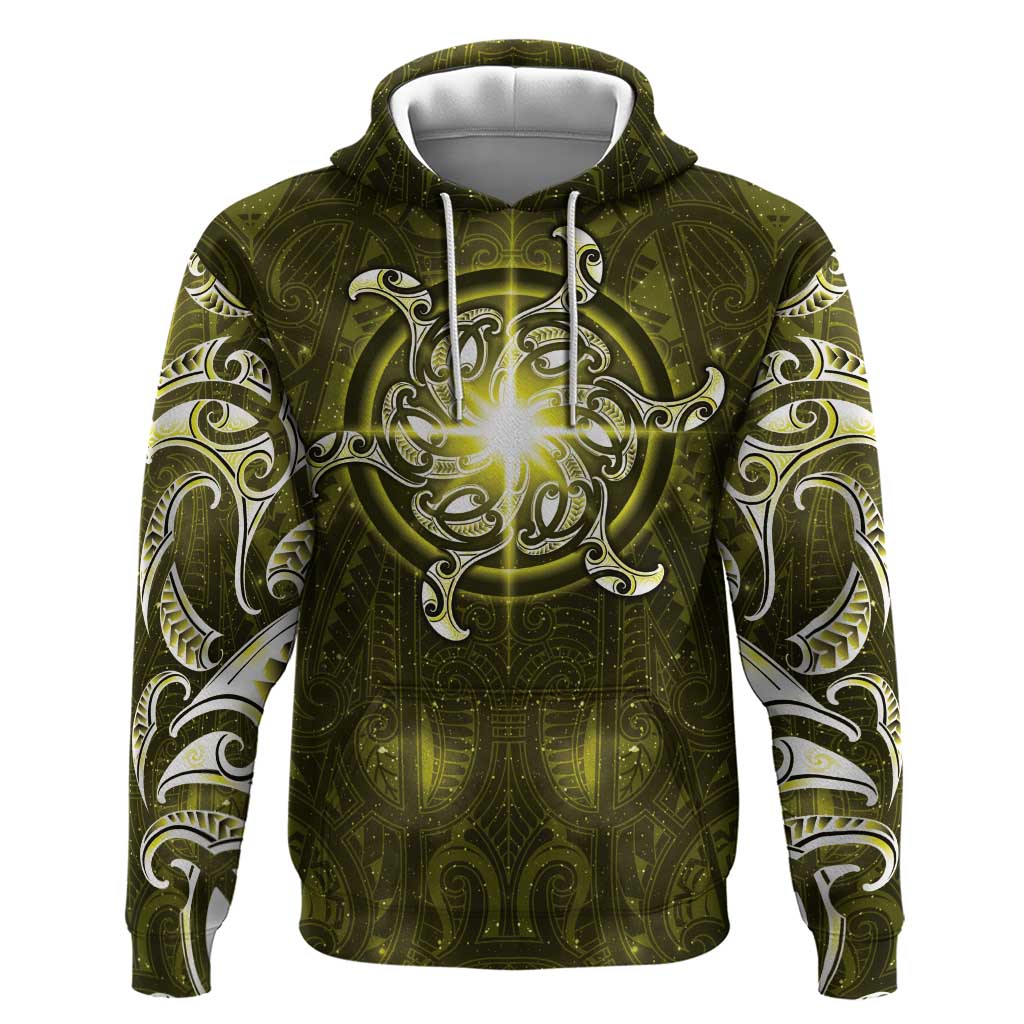 New Zealand Matariki Hiwaiterangi Hoodie Maori Moko Yellow Galaxy