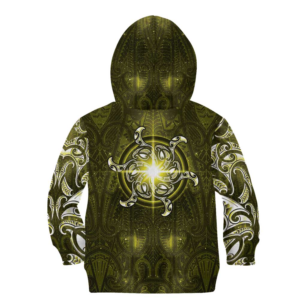New Zealand Matariki Hiwaiterangi Kid Hoodie Maori Moko Yellow Galaxy