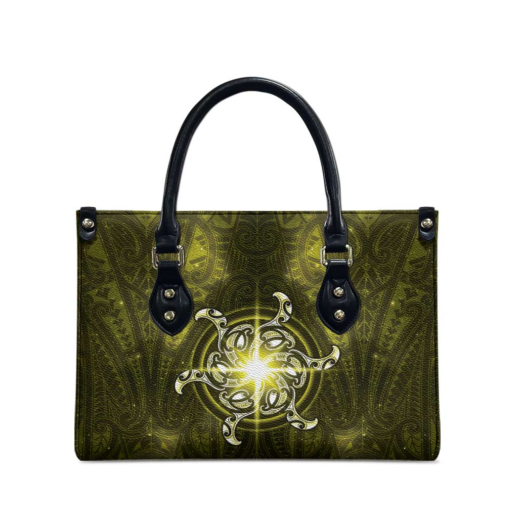 New Zealand Matariki Hiwaiterangi Leather Bag Maori Moko Yellow Galaxy LT05 - Polynesian Pride