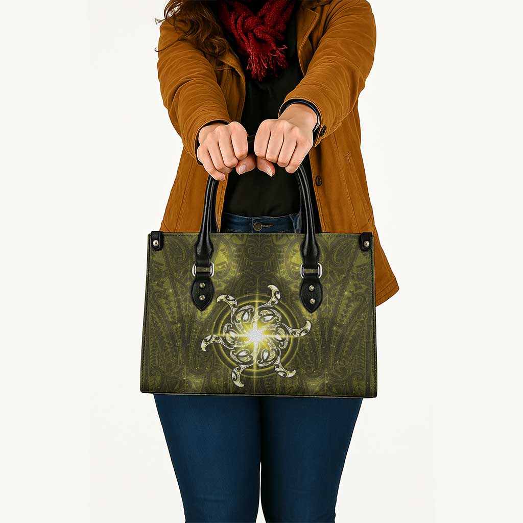 New Zealand Matariki Hiwaiterangi Leather Bag Maori Moko Yellow Galaxy LT05 - Polynesian Pride