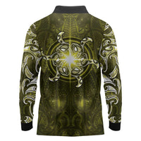 New Zealand Matariki Hiwaiterangi Long Sleeve Polo Shirt Maori Moko Yellow Galaxy