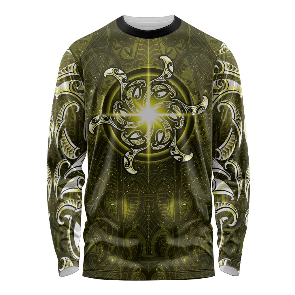 New Zealand Matariki Hiwaiterangi Long Sleeve Shirt Maori Moko Yellow Galaxy LT05 Unisex Yellow - Polynesian Pride